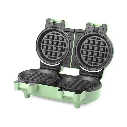 Giles & Posner EK5922GSGR Double Mini Waffle Maker – Non-Stick Waffle Iron Machine, Sweet/Savoury Snacks Desserts, Compact, 11.5cm Removable Plates, American Style Waffles, Pastel Green, 1100 W