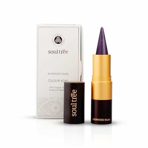 Image of SoulTree Ayurvedic Kajal | Voilet Bainganee Kajal 012 | Purple Shade | Enriched with 100% Organic Ghee, Almond Oil & Camphor | Soothe, Cool & Nourish Eyes | 3gm