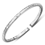 pulseras media caña de plata Estilo: Estilo elegante. Mecool Womens 999 plata esterlina flor tallada brazalete pulseras 21 g para regalo de boda