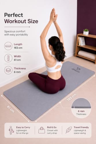 Image of Premium Yoga Mat 6mm Thick for Women & Men | Non-Slip Exercise Mat for Home Workout, Yoga, Pilates & Stretching | Extra Cushioning, Sweat Resistant, Anti-Tear | Wine Peach