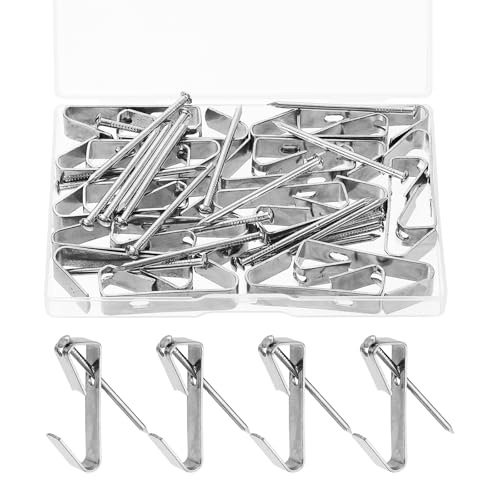 Image of uxcell 40Pcs Picture Hangers, 100lb 44.4mm Picture Hanging Kit Picture Hanging Hooks Picture Hooks for Wooden Wall or Drywall Frame Painting Art Photo(20 Hangers + 20 Nails), Silver