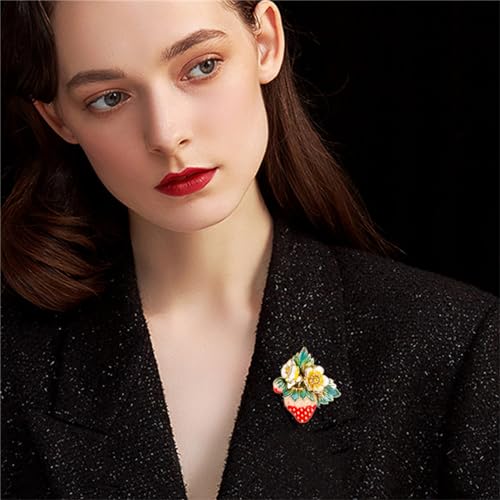 Image of coadipress Cute Strawberry Enamel Brooch Pins for Women Red Strawberry Dripping Oil Fruit Brooches Fashion Elegant Fruit Lapel Pin Badge Jewelry Gift