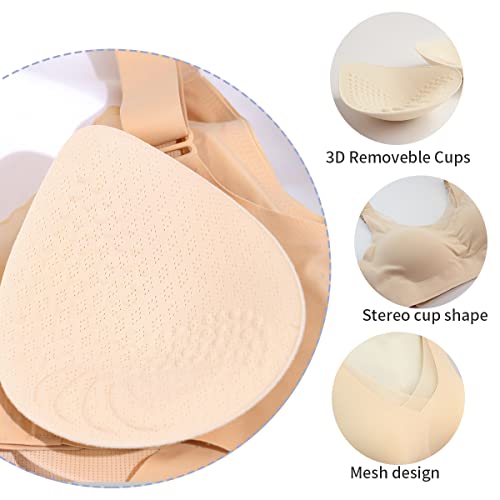 Seamless Post-Surgery Bra for Women, Pocket Mastectomy Bras for Breast Prosthesis with Cotton Breast Forms Set3