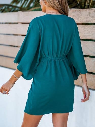 Image of CUPSHE Womens Vacation Mini Summer Dress V Neck Kimono Sleeve Belted Flowy Loose Resort Wear Casual Beach Cover Up Dress