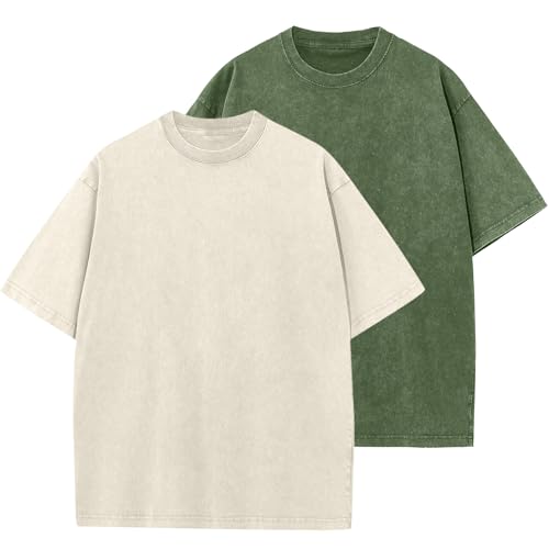 Image of Men's Oversized Cotton T-Shirts Loose Fit Vintage Washed Tee Unisex Short Sleeve Casual Shirts Tops