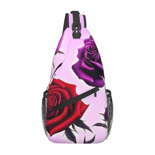 Bolso cruzado con rosas rojas y púrpuras para hombre y mujer