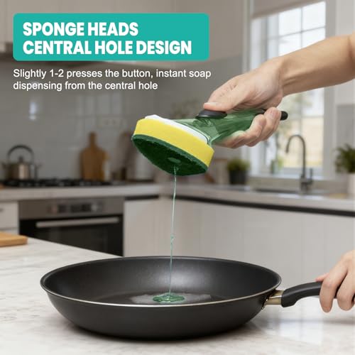 Image of Dish Wand with Handle,Non-Scratch Dishwand Refills Replacement Sponge Heads | Leak-Proof Soap Control Dispenser Scrub Sponges, Advanced Scrubber Brush Pads for Kitchen Cleaning Dishes Sink Washing Tool