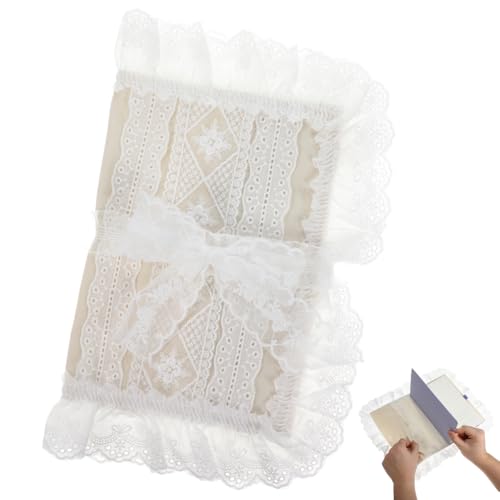 Tofficu Fabric Book Cover with Lace Trim and Bow, A5 (5.9 x 8.3'') Vintage Cloth Book Sleeve Protector for Paperbacks, Notebooks, Bible and Planners, Aesthetic Reusable Wrap for Reading Lovers, Beige