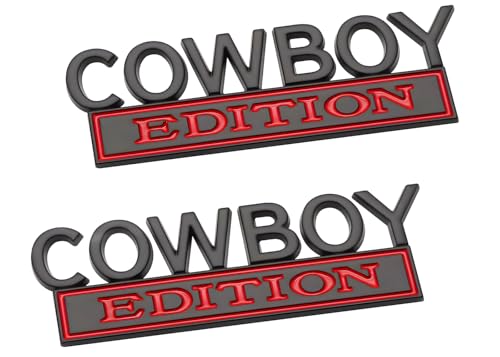 Image of Pair Set Cowboy Edition Raised Letters Emblem 3D Badge Sticker Decal Replacement for Vehicle, Truck, SUV, Door Decoration (Black Red)
