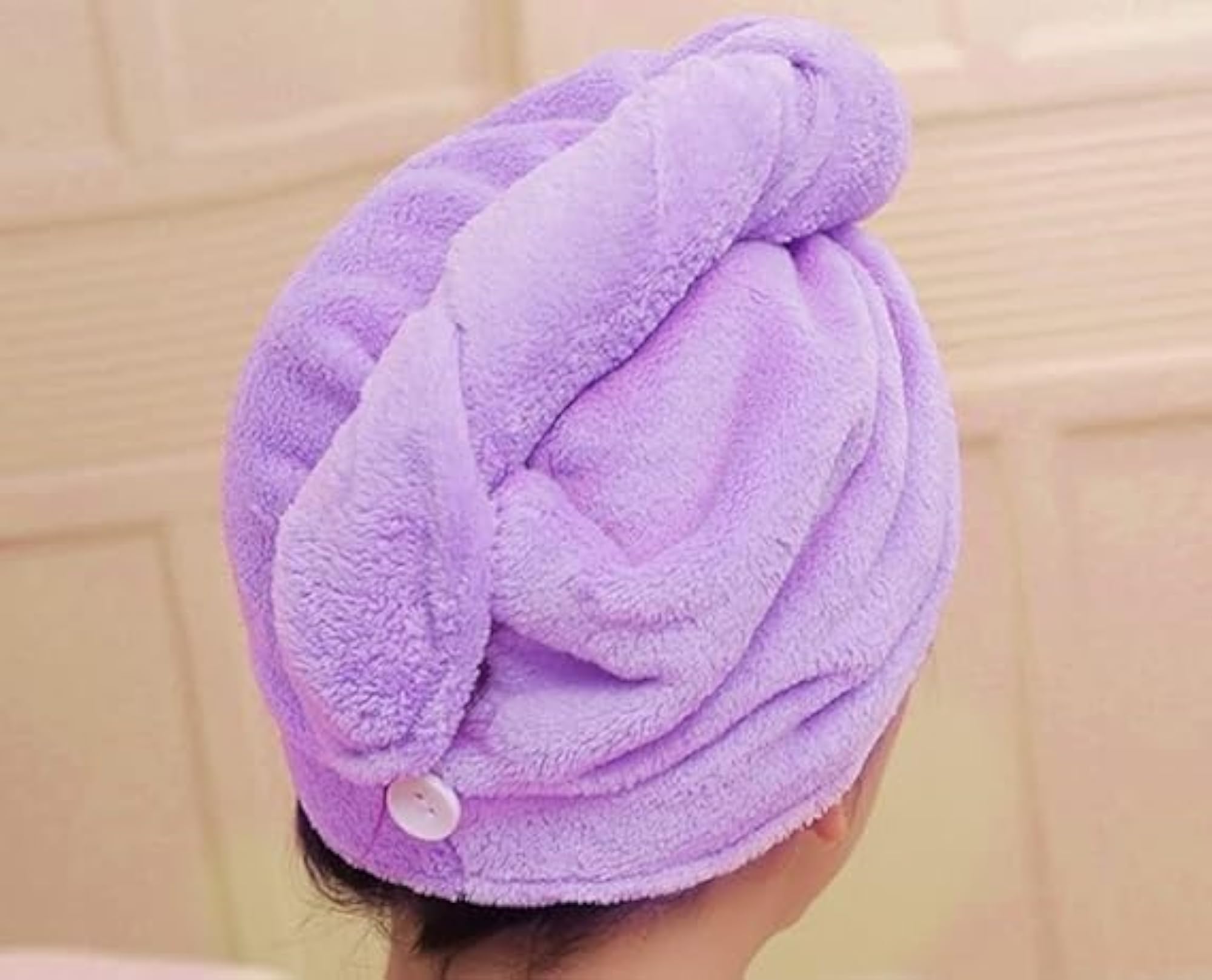 Microfiber Hair Drying Towel Wrap with Button, Quick Dry Turban Cap