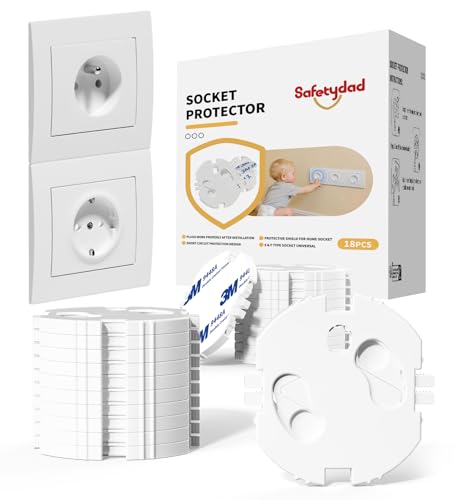 Safetydad Cache Prises Bébé – Lot de 18 Sécurités Enfant, Cache Prise Électrique Type E/F – avec Adhésif 3M, installation facile sans vis –...