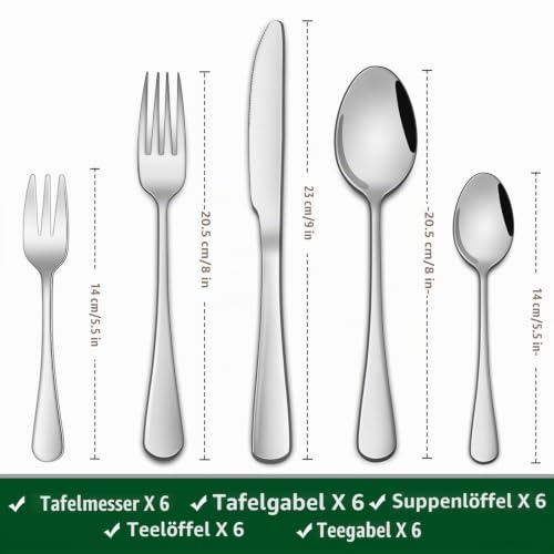 30-teiliges Edelstahl Bestecksets 6 Personen, Besteck Set Spülmaschinenfest – Ansicht 2