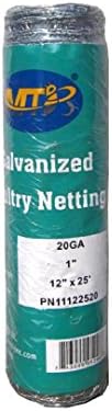 MTB 20GA Galvanized Hexagonal Poultry Netting Chicken Wire 12 inches x 25 feet x 1 inch Mesh