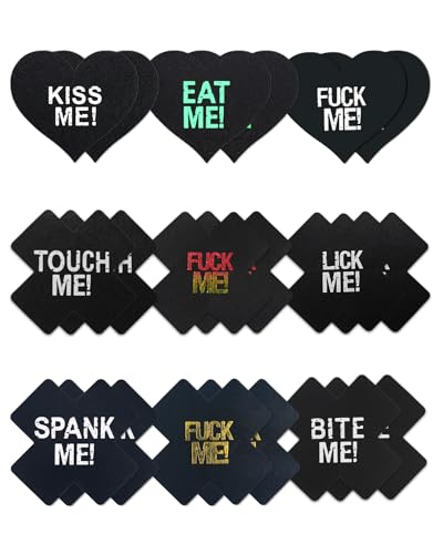 Image of CICKEE Pasties Sexy Nipple Covers 9 Pack Fun Pasty Pack for Rave Party Goth Lingerie Heart X Breast Petals with Words