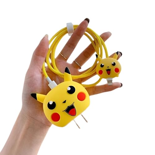 Image of Cartoon 3D Design Protective Case Compatible with Apple 18W - 20W USB-C Power Adapter Charger, Protective Cover for iPhone 18W & 20W Power Adapter Charger with Wire Saver. (Pika)
