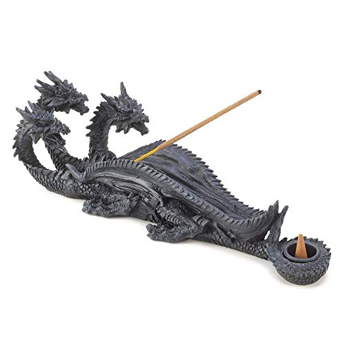 Bellaa 21282 Dragon Incense Holders Stick Burner Triple Head Medieval Collectibles Vintage Retro Statues Large 11 inch Polyresin
