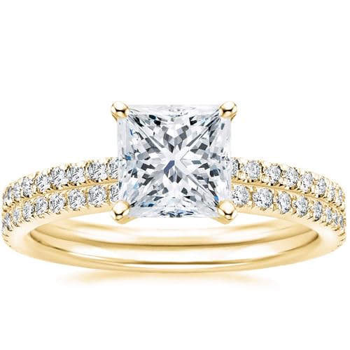 EAMTI Wedding Ring Set for Women Princess Cut Engagement Rings Size 4