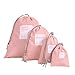 Multipurpose Essential Travel Packing Organiser Waterproof Drawstring Suitcase Clothes Underwear Laundry Shoes Bags Storages Toiletries Cosmetics Cases Holders Storages Bags Pouches 4 Pcs set Pink
