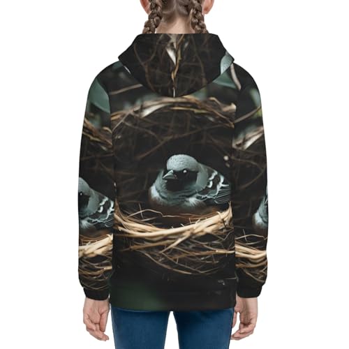 Little bird nest Print Girls Athletic Zip Up Hoodies,Sweatshirts with Pockets Long Sleeve Hooded Jackets, for 7-18 Y4