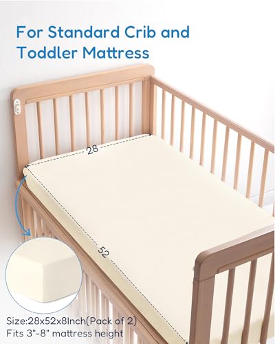 Image of Crib Sheets 2 Pack, Fitted Crib Sheet for Standard Crib Mattress 28x52x9, Ultra Soft Jersey Knit, Breathable Stretchy Deep Pocket, Snug Fit Stays Put, Baby Crib Mattress Sheet