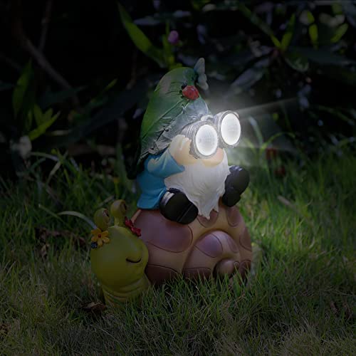 Resin Garden Gnome Snail Statue Decor With Solar Led Lights,Gnomes Figurine, Funny Elf Knomes Decor For Outdoor Home Yard Lawn Porch Patio Decorations ，Gift For Friends & Relatives #TOP3