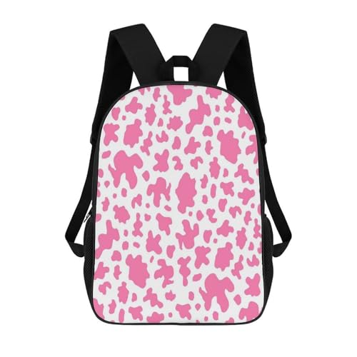Pink Cow Skin Pattern Backpack Simple Leisure Travel Backpack Outgoing Daypack 17 Inch