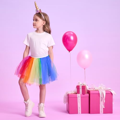Image of DXTON Girls Tutu Skirt Rainbow Toddler Tulle Ballet Dance Skirt for 3-10Y