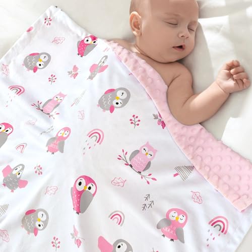 Image of BORITAR Baby Blanket for Boys Girls Soft Plush Minky Fabric with Dotted Backing, Lovely Animal Owl Design Blanket for Toddler Newborn 30 x 40 Inch(75x100cm)