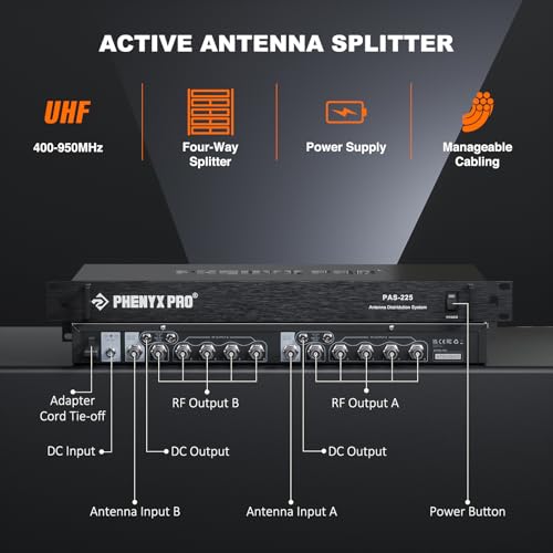 Phenyx Pro PAS-225X UHF Wireless Antenna Distribution System Bundle, Active Directional Receivers w/ 8 Outputs + 2 Cascade Ports, 160ft Long Coverage, Wireless Mic Antenna for Stages and Live Shows by Phenyx Pro - Image 2