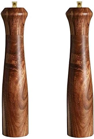 Wooden Salt and Pepper Grinder set, Acacia Wood salt and pepper grinders refillable,pepper mill with Adjustable Coarseness,salt and pepper grinders shaker Tableware Gifts 10" 2PC