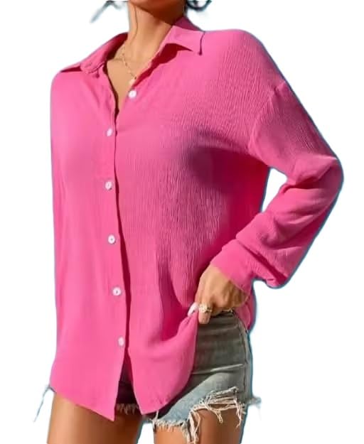 Chic Solid Cotton Blend Shirt for Women Regular Fit