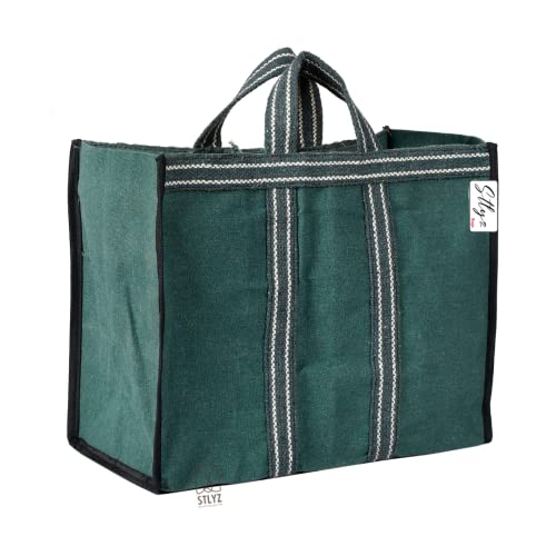 Image of Large Heavy Duty Canvas Grocery Bag (Thela) | Reusable Shopping Tote Bag for Vegetables, Groceries & Lunch Carry | Durable Cloth Market Bag with Strong Handles for Daily Use | 17x8x13.5 Inch