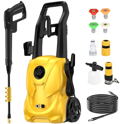 Nettoyeur Haute Pression, 180 Bar Nettoyeurs Haute-Pression, Débit : 680 L/H, 2000 W Moteur Brushless Laveur Haute Pression Eau Chaude, 5-en-1 pour Terrasse,...