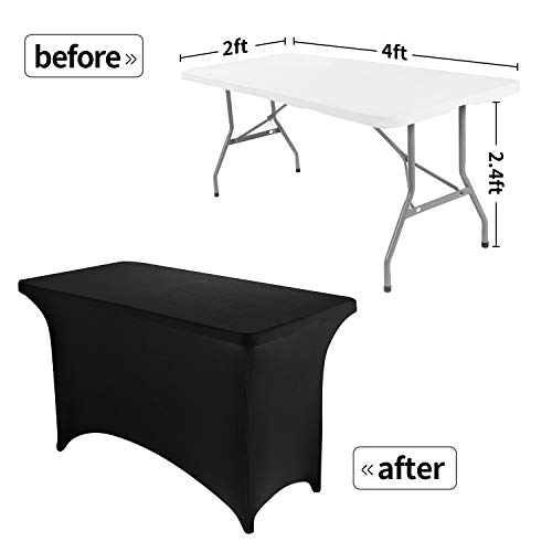 Image of Peomeise 4FT Spandex Table Cover Rectangular Stretch Spandex Tablecloth (Black,4FT)