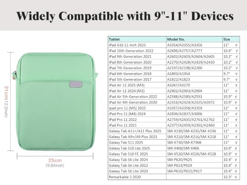 Image of TiMOVO 9-11 inch Tablet Sleeve Bag Carrying Case with Strap, Bodhi Green