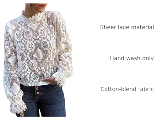 Image of Womens Dressy Casual Long Sleeve Lace Tops, Sheer Mock Neck Business Casual Tops,Going Out Tops for Girls