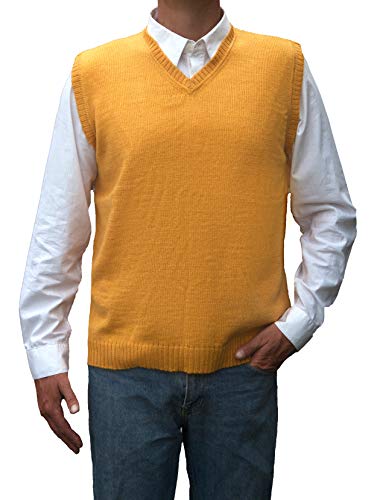 TINKUY PERU - Peruvian Alpaca Wool - Vest for Men Basic V Neck Sweater Pullover (Medium, Mustard)