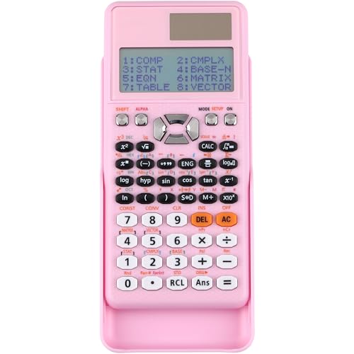 Altaudia Calculadora Científica de 417 Funciones, Tapa Protectora, Panel Solar, Batería LR44, Tamaño estándar, Medidas 16,5x8x1,5 cm, Pantalla LCD 96X31 píxeles, Ligera (Rosa)