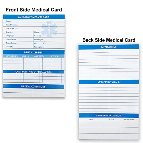 Emergency Medical Cards for Wallet (4 Pack) Tri-Folding with Tyvek Sleeves - Emergency Contact ID Wallet Card Blue, White 3.5*2 inch4