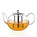 Amisglass Teiera per Te in Vetro Trasparente Borosilicato Senza Piombo con Infusore Filtro in Acciaio Inox SUS304 Rimovibile e Coperchio in Vetro, Adatto per Fornelli e Forno a Microonde - 1300 ML