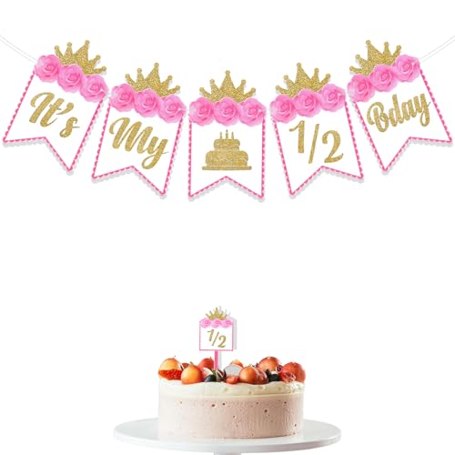 Image of Rozi Decoration Its My Half Birthday Pink Banner for Princess | Half Birthday Decoration for Baby Girl | Pack of 1 Set