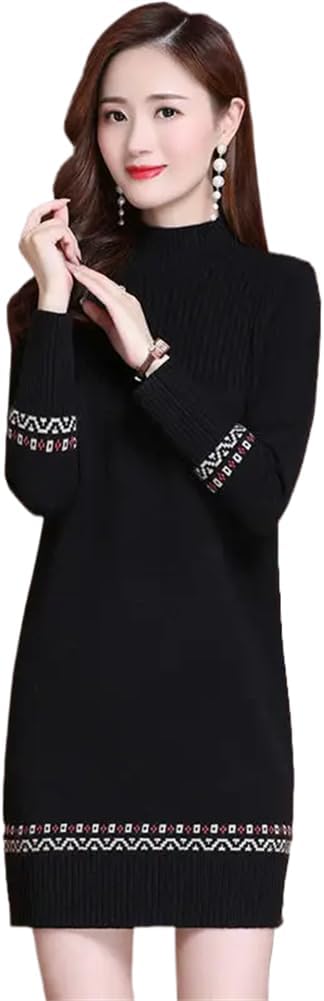 LIXINGHEITANG Warm Woolen Sweater Dress Women's/Winter Long Thicken Neck Knitted Shirt Femme