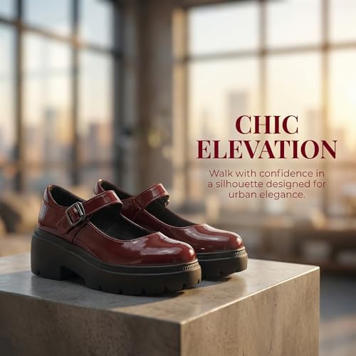 Image of Womens Mary Jane Shoes Round Toe Ankle Buckle Strap Chunky Heel Pumps Platform Casual for Comfortable Dressy Party Work Oxfords