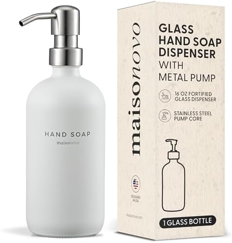 MaisoNovo Soap Dispenser 1-Piece Set | 16.9oz White Bottles with Silver Stainless Steel Pump Core