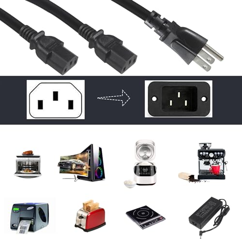 Image of Computer Y Splitter Power Cord, 3FT NEMA 5-15P to 2X IEC60320 C13 Female 2 Ways Outlet AC Power Cord, SJT 16AWG Universal Laptop 3 Prong Power Cable, C13 Y Spliiter for Monitor /TV /Printer