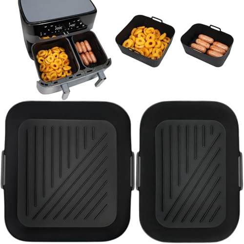 GINOYA Forros de silicona para freidora de aire para Tefal XXL Dual Easy Fry 11L, accesorios para freidora de aire para diferentes cajones dobles de dos tamaños EY942BG0 (2 unidades)