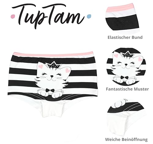 TupTam Unterhosen Mädchen Shorts 10er Pack - Bequeme Unterwäsche für Mädchen aus Baumwolle, Farbe: Shorts Katzen Creme Schwarz, Größe: 128-134