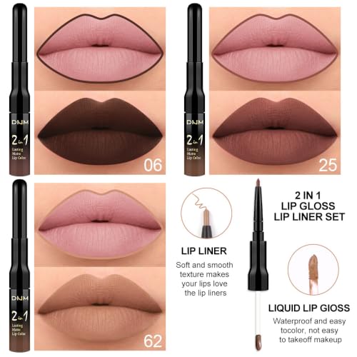 Image of evpct 3Pcs Chocolate Nude Brown True Nude Matte Lip Liner & Liquid Lipstick Stain Makeup Set for Women, Lip Liner Stain Long Lasting Waterproof Smudge Proof, Cruelty Free Lip Makeup 24 hours originale