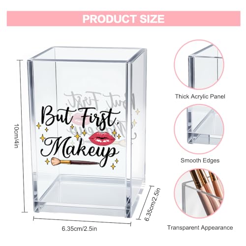 Image of But First, Makeup Acrylic Makeup Brush Organizer Holder, Make Up Artist Desk Acrylic Brushes Storage, Christmas Birthday Gifts Women Mom Aunt Sister Boss Lady Make Up Artist