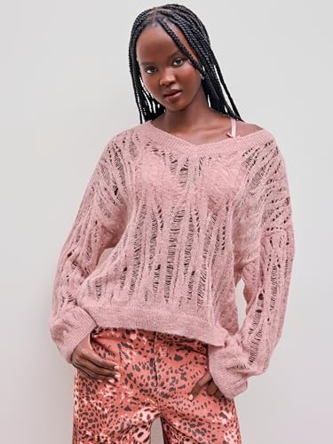 CIDER Womens Sweater Hollow Out V Neck Long Sleeve Knit Cute Casual Lightweight Pullover Sweater Tops3